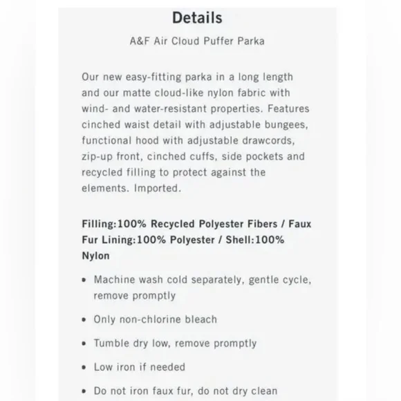 A&F NWT Air Cloud Puffer Parka - Picture 5 of 6